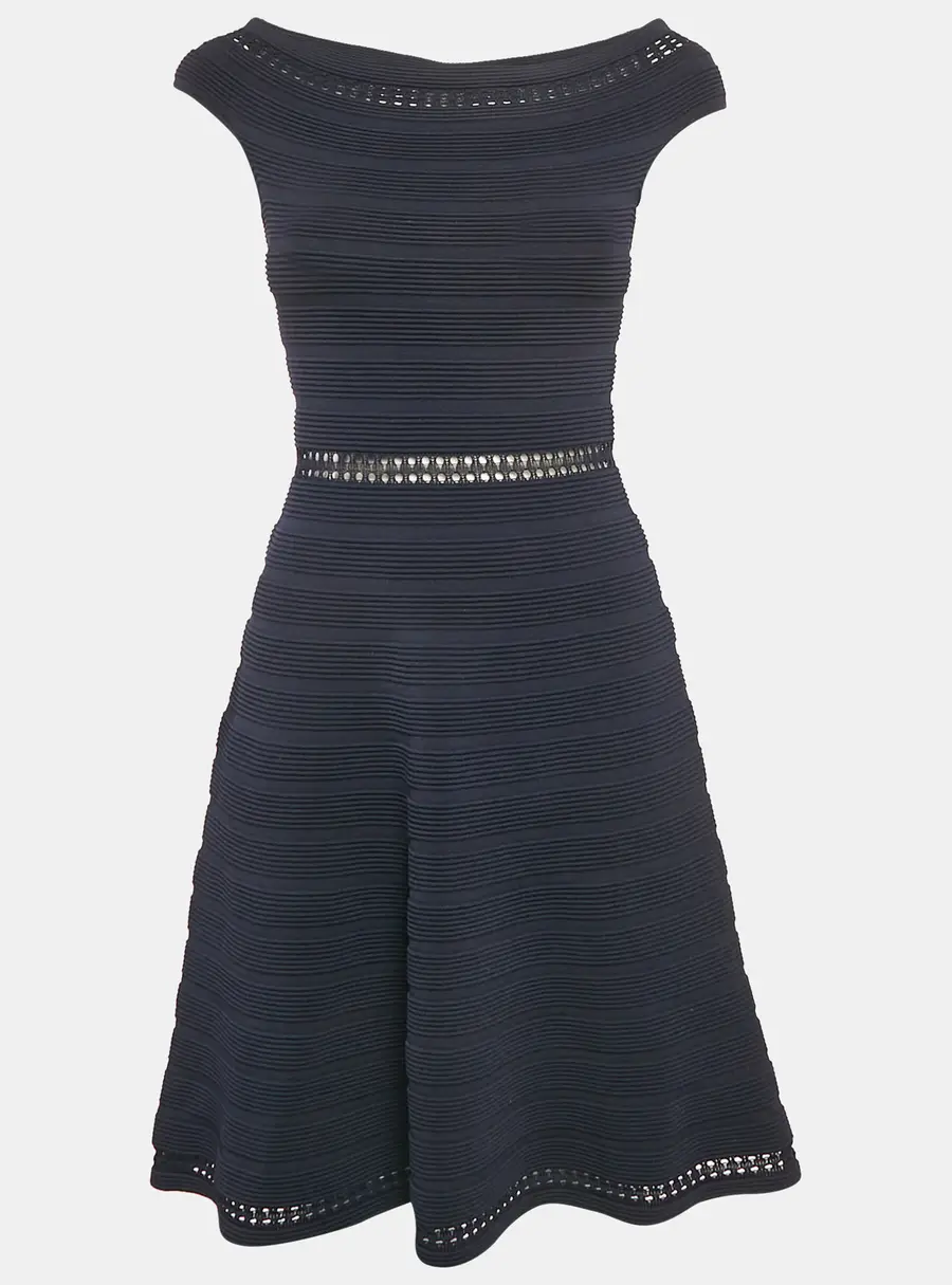 Sandro Navy Blue Patterned Knit Sleeveless Mini Dress L
