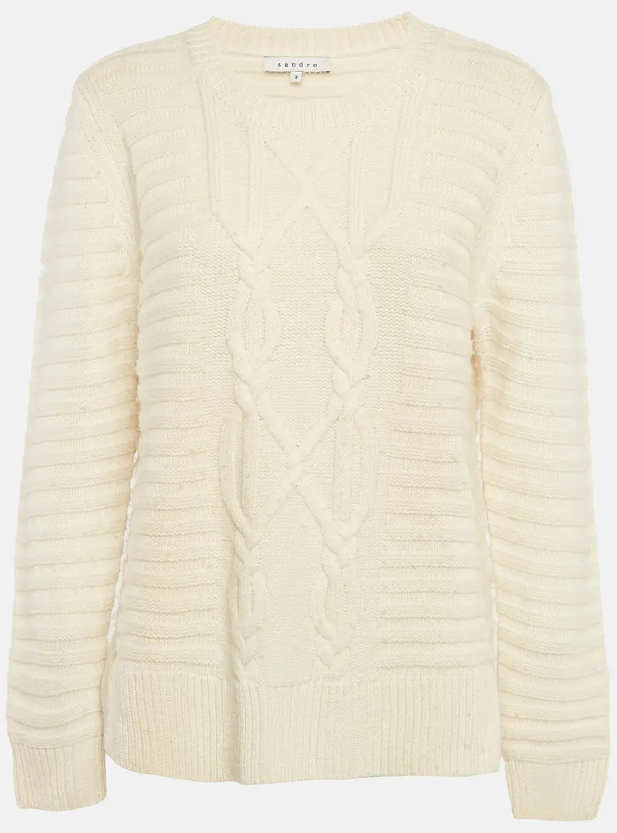 Sandro Cream Cable Knit Crewneck Sweater L