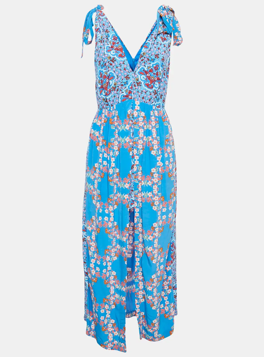 Sandro Navy Blue Floral Print Crepe Layered Midi Dress M