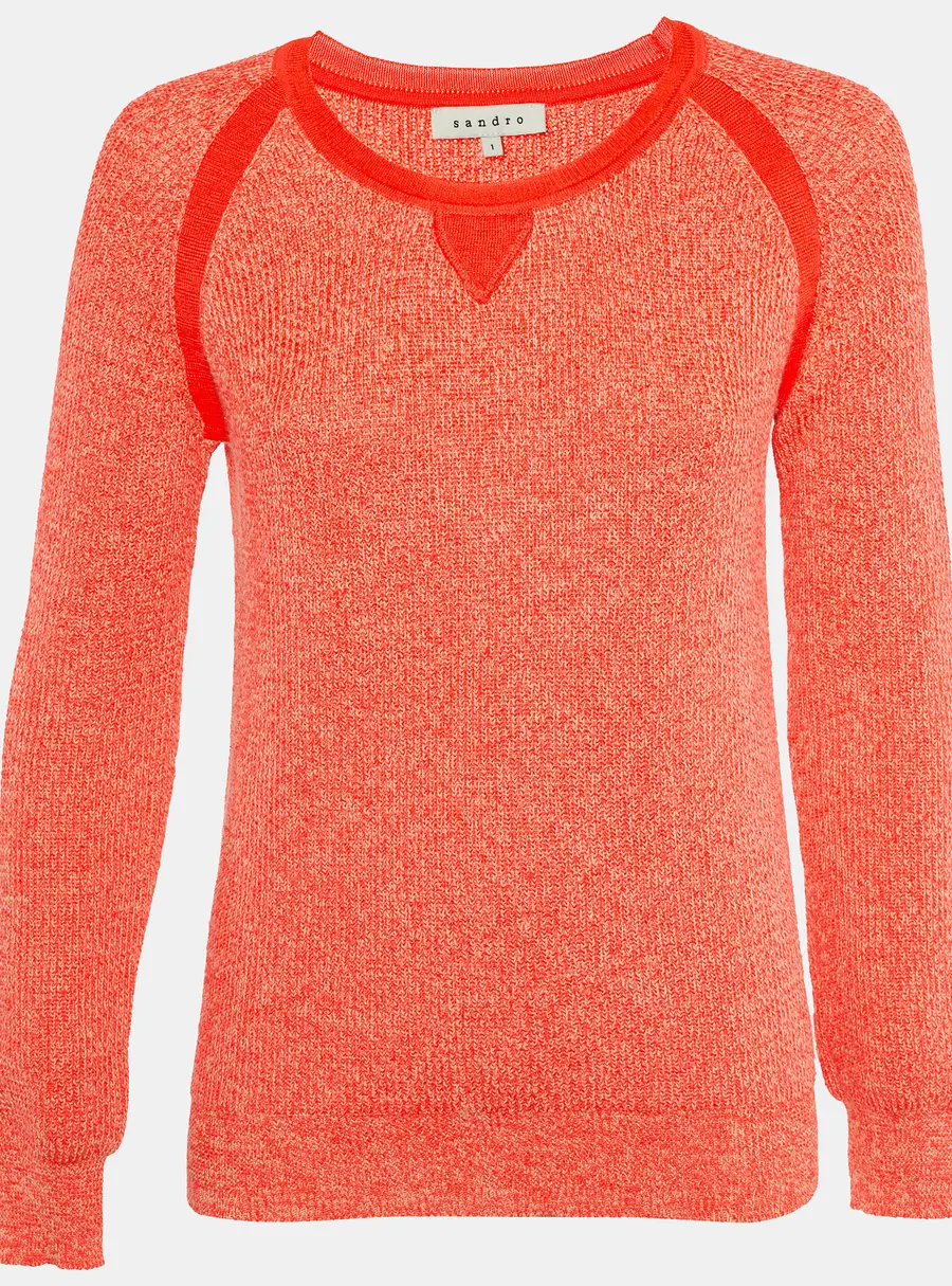 Sandro Orange Heavy Cotton and Polyester Knit Crew Neck Sweater S