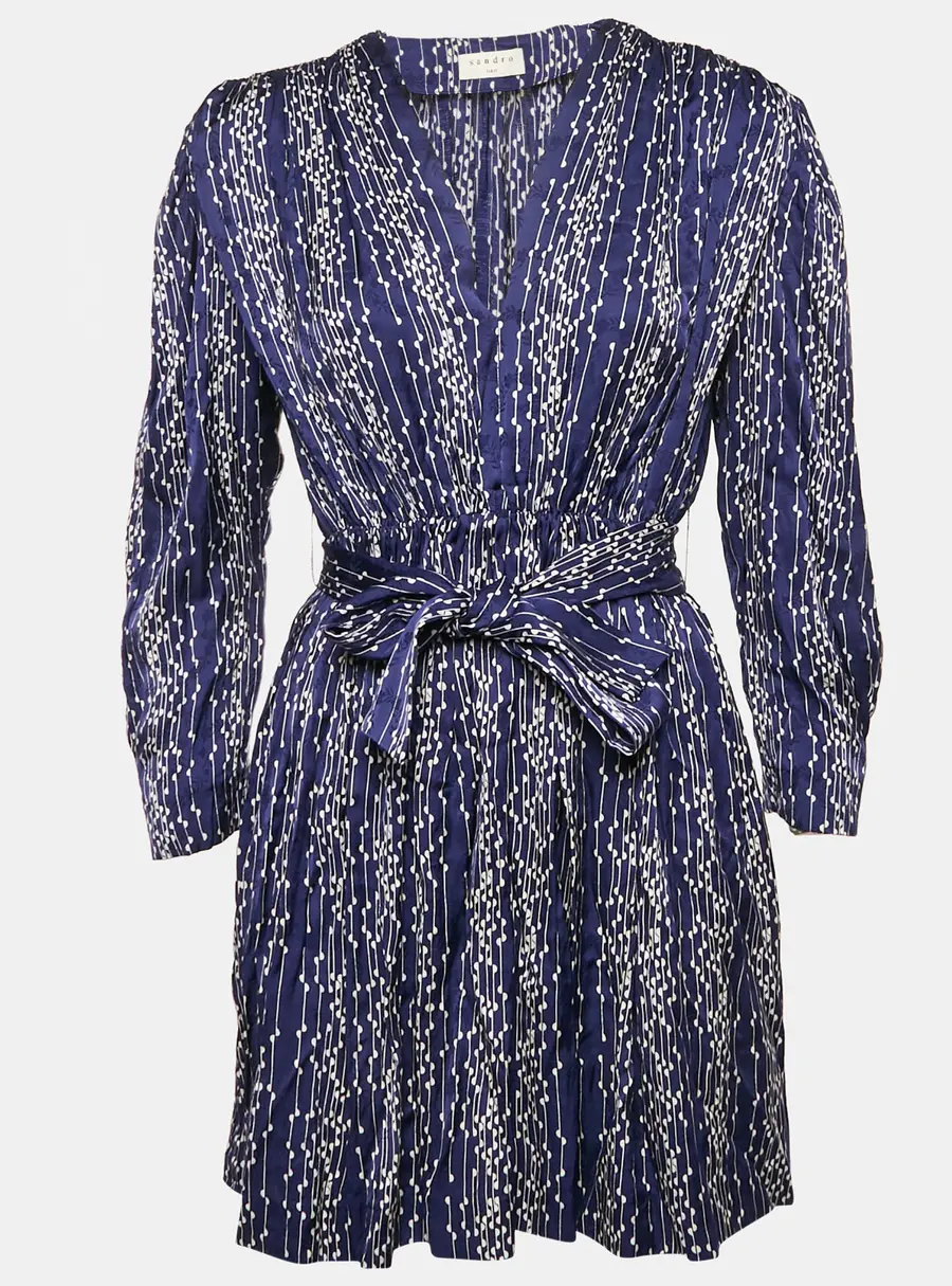 Sandro Blue Striped Satin Mini Dress M