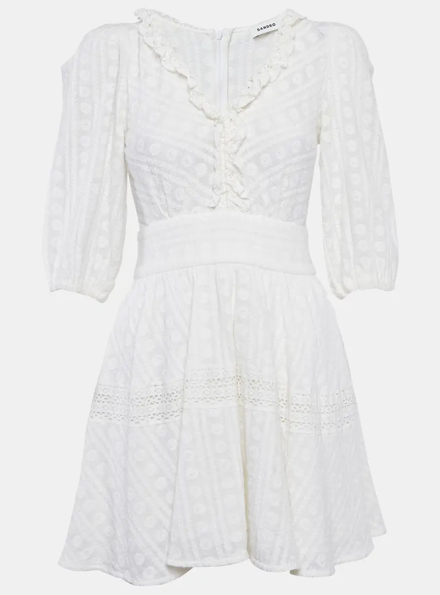 Sandro White Embroidered Cotton Mini Dress XS