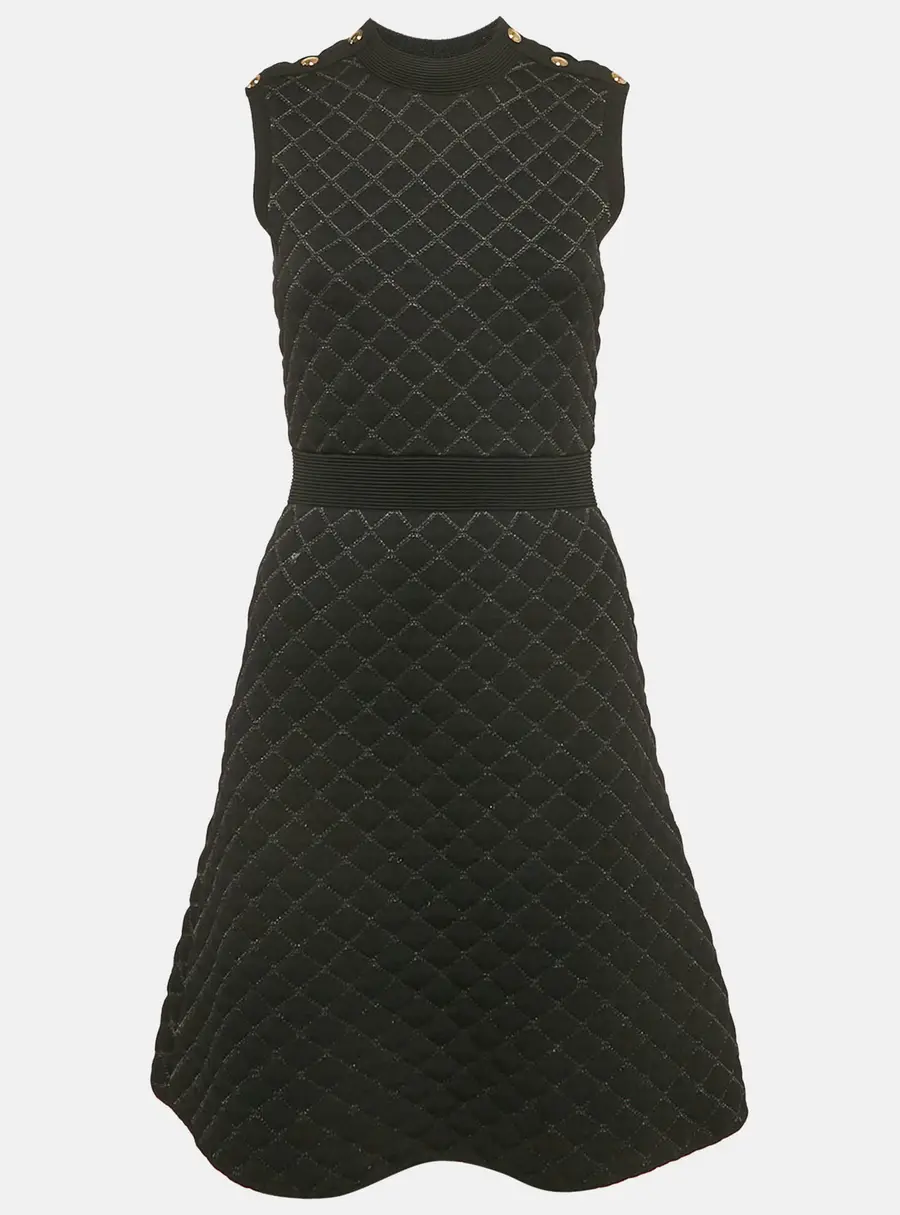 Sandro Black Quilted Knit Sleeveless Mini Dress S