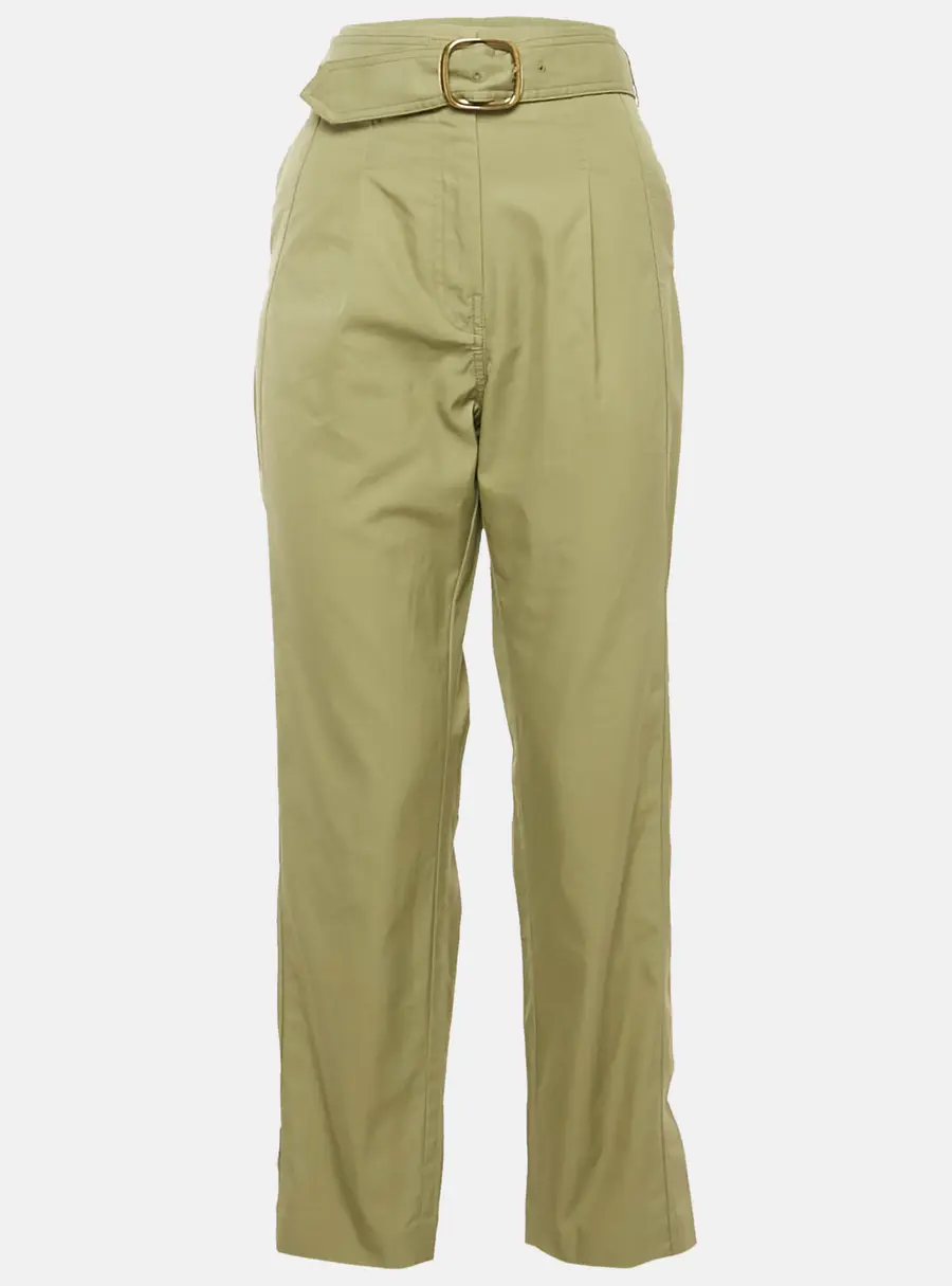 Sandro Sage Green Gabardine Cotton Belted High Rise Trousers M