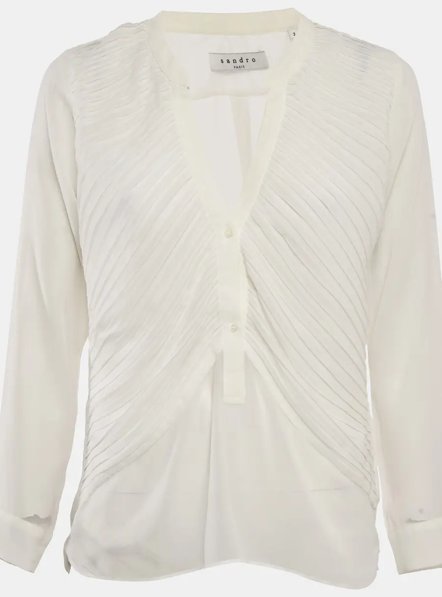 Sandro White Chiffon Pleated Blouse M