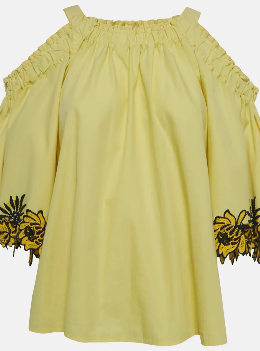 Sandro Yellow Lace Trim Cotton Cold-Shoulder Blouse M