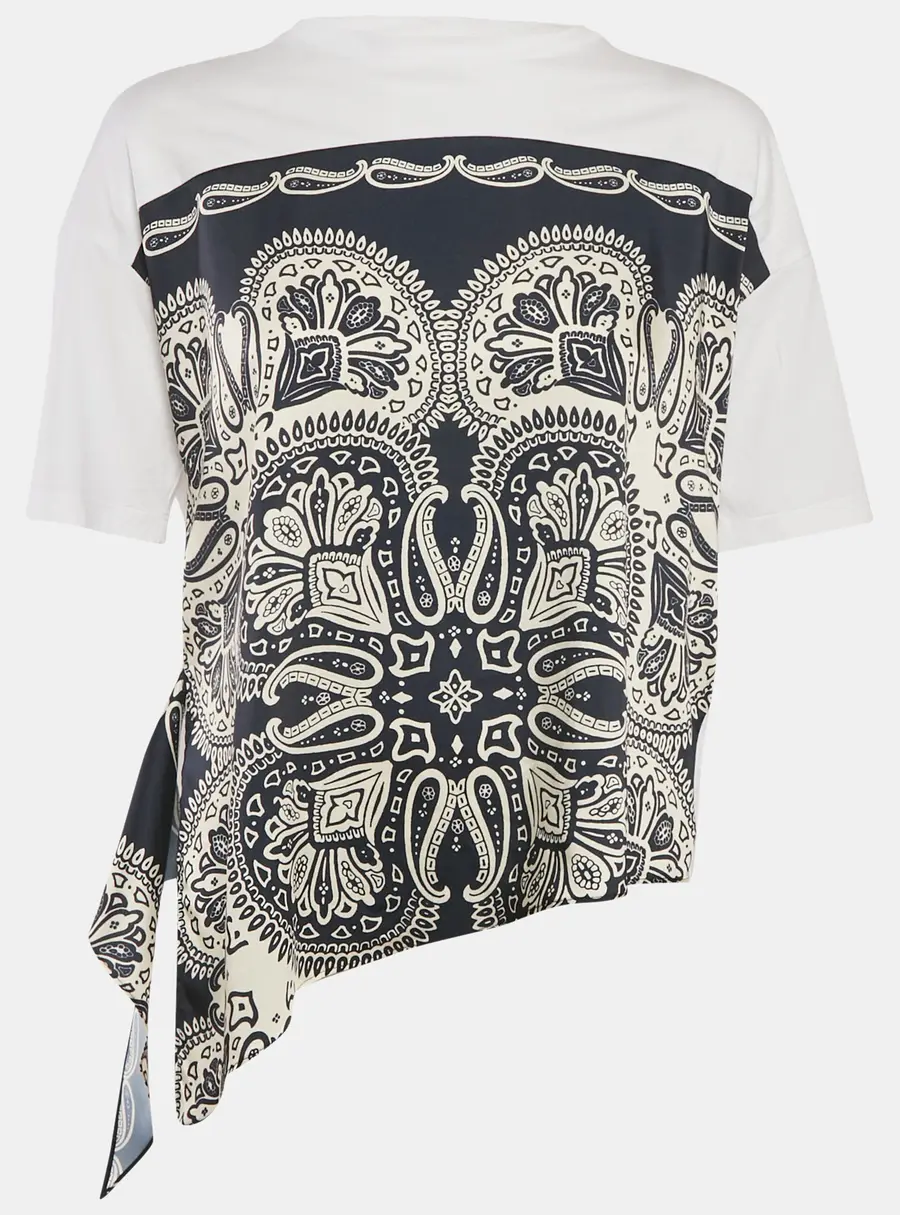 Sandro Multicolor Print Cotton Tie-Waist Crew Neck T-Shirt XS