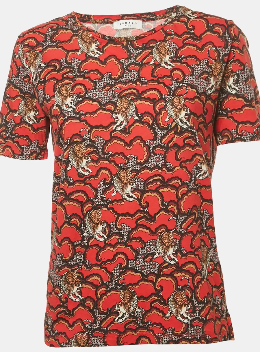 Sandro Red Printed Jersey T-Shirt L