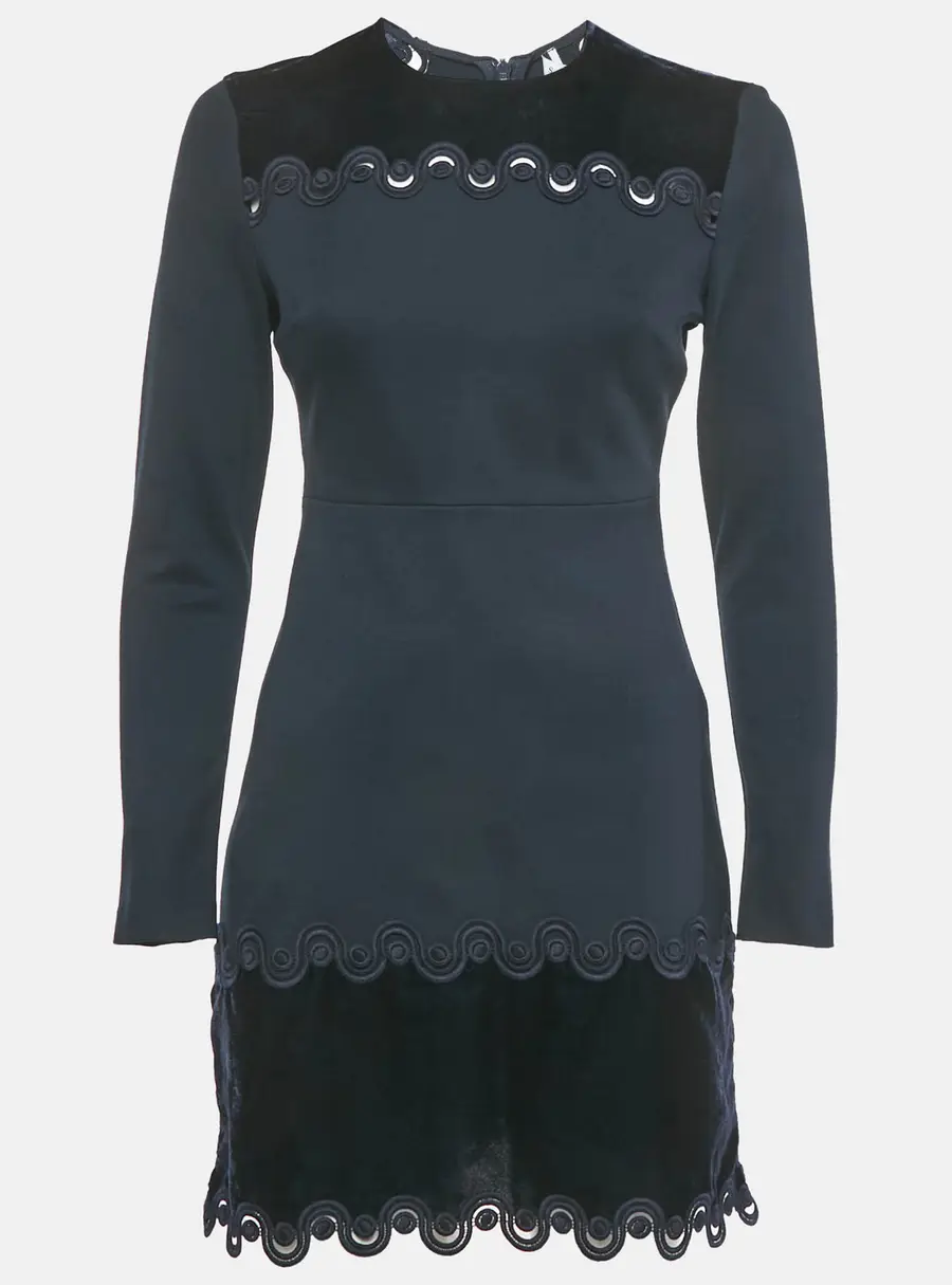 Sandro Navy Blue Jersey Lace and Velvet Detail Mini Dress S