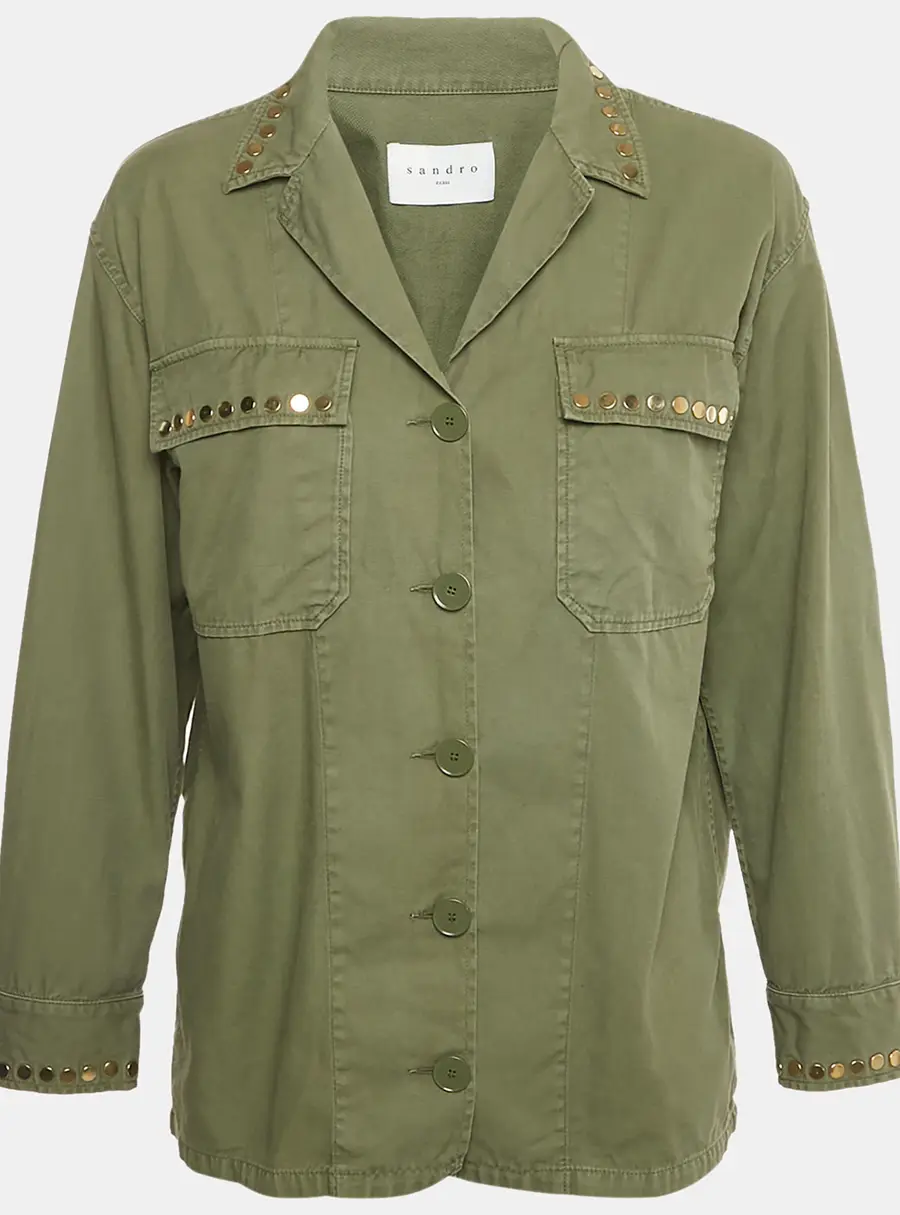 Sandro Green Cotton Studded Jacket S