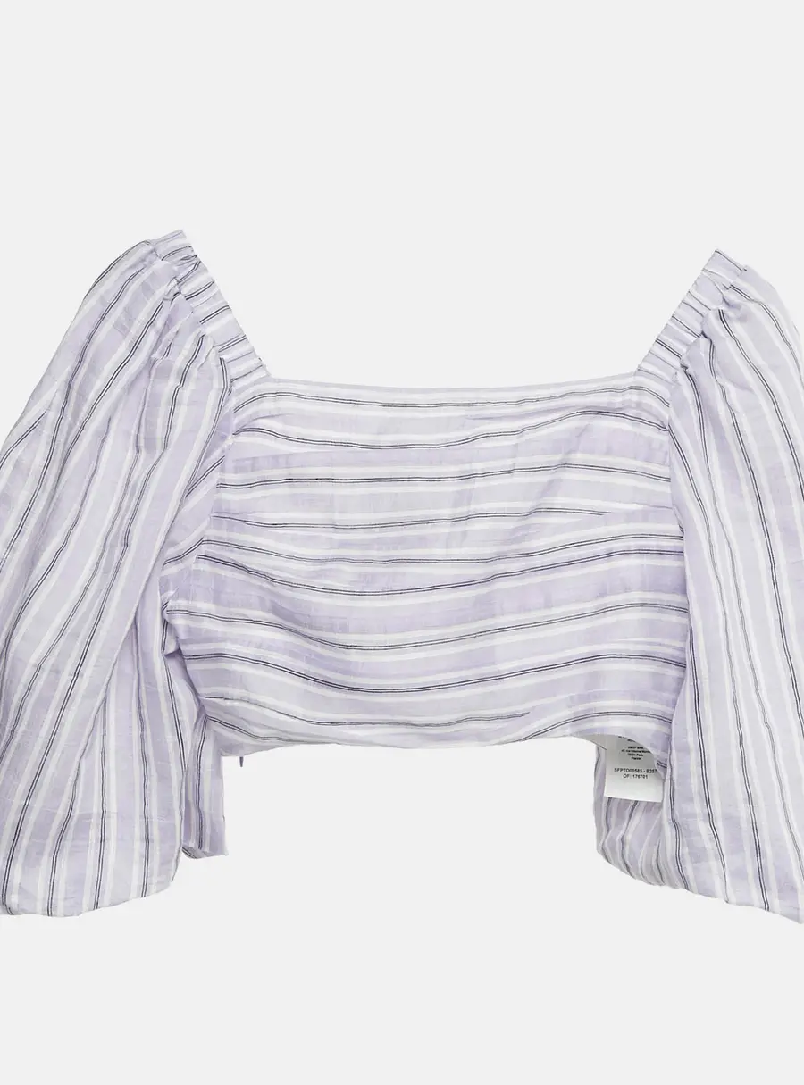 Sandro Lilac Stripe Linen Blend Blonvilla Cropped Top XS