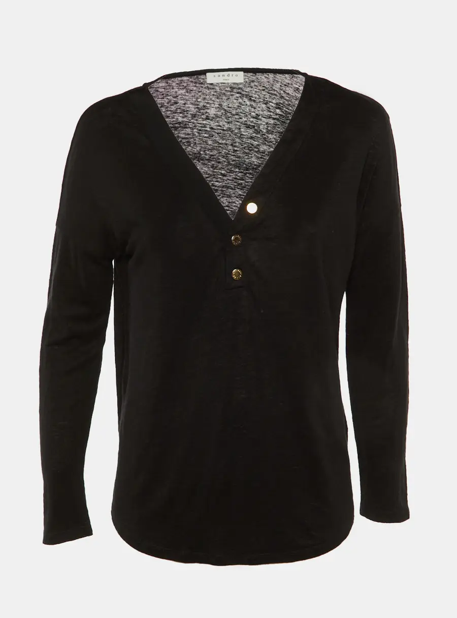 Sandro Black Linen Knit long Seeve T-Shirt M