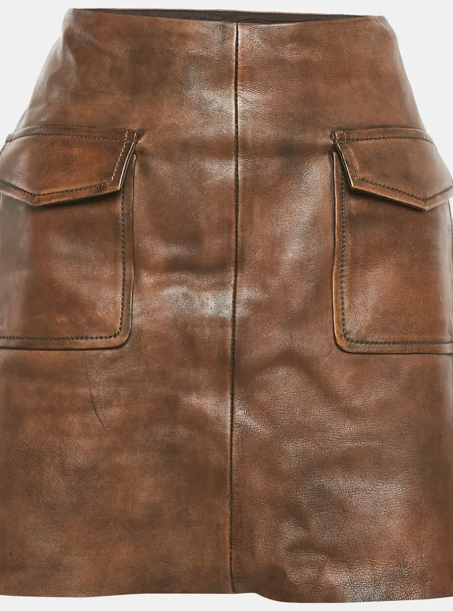 Sandro Brown Leather Mini Skirt L