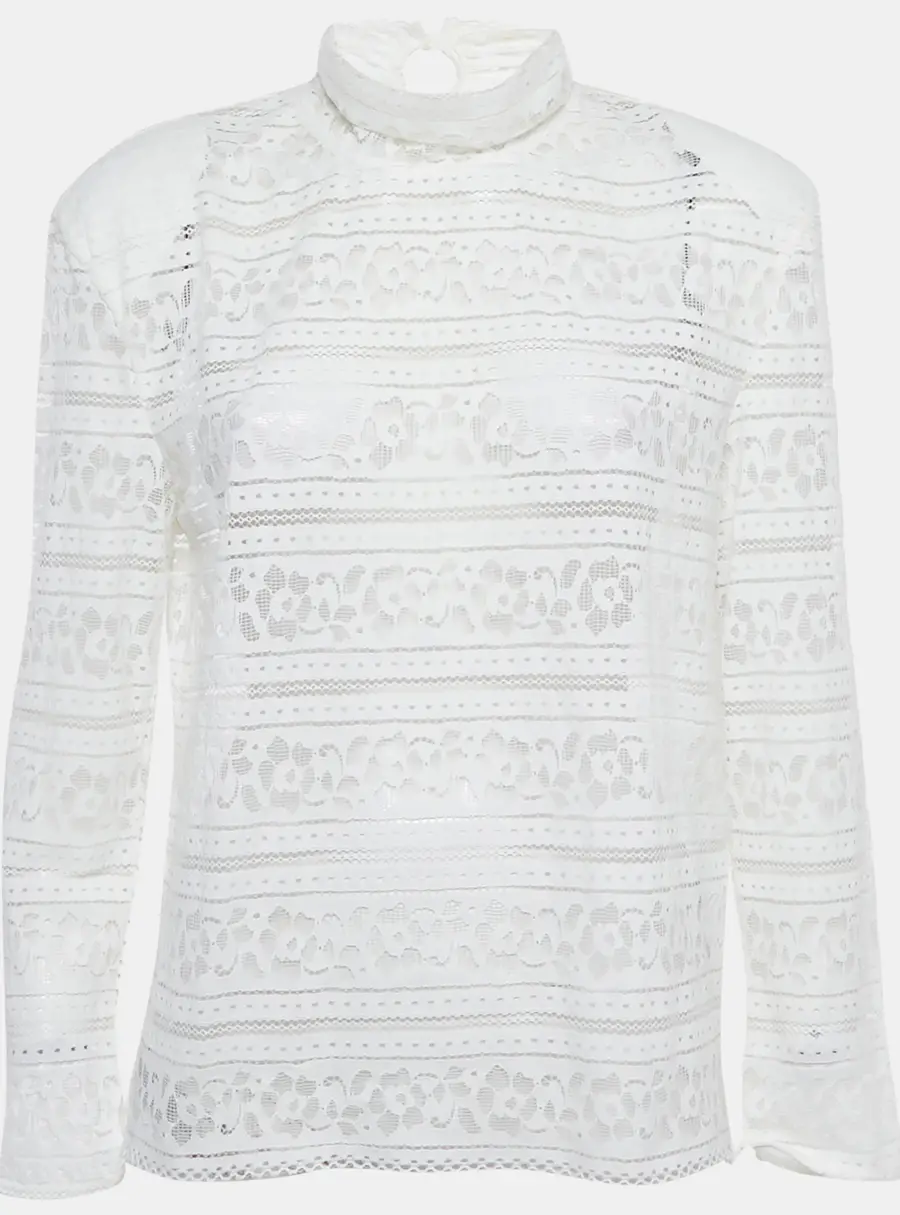 Sandro White Lace Turtle Neck Top L