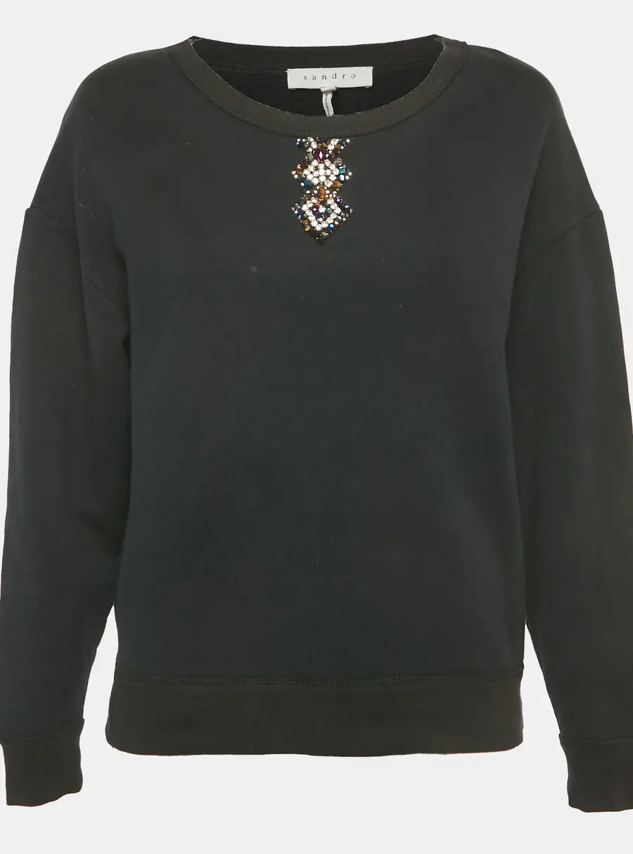 Sandro Navy Blue Embellished Detail Cotton Sweatshirt M