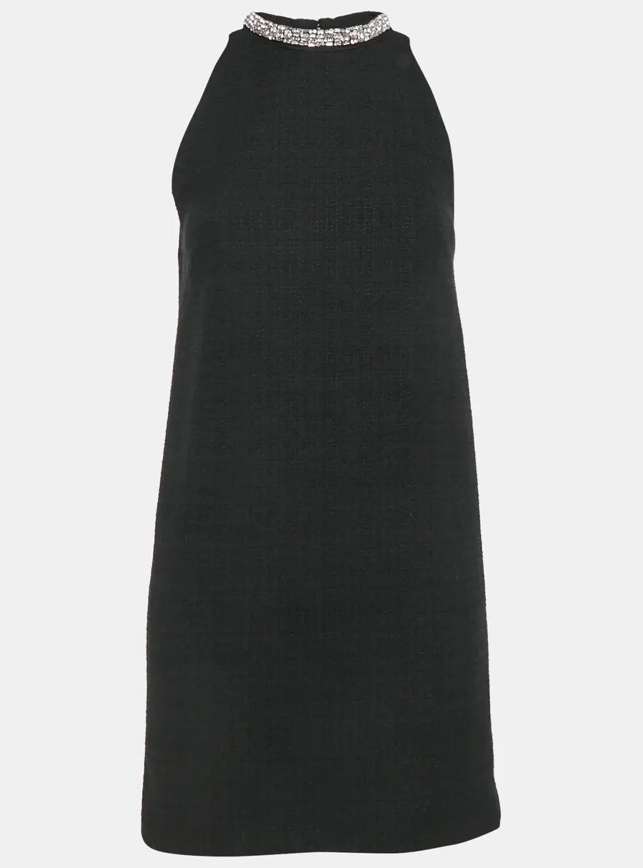 Sandro Black Tweed Embellished Collar Mini Dress XS