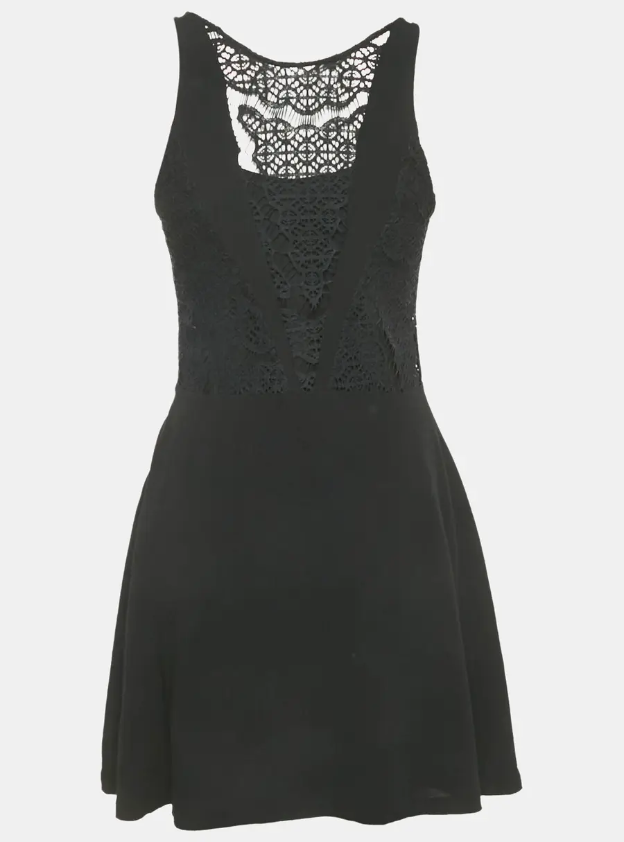 Sandro Black Crepe Lace Detail Mini Dress S
