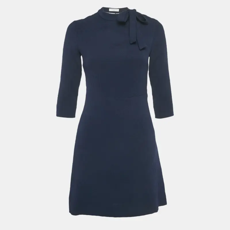 Sandro Navy Blue Crepe Lace Panel Jovane Mini Dress S
