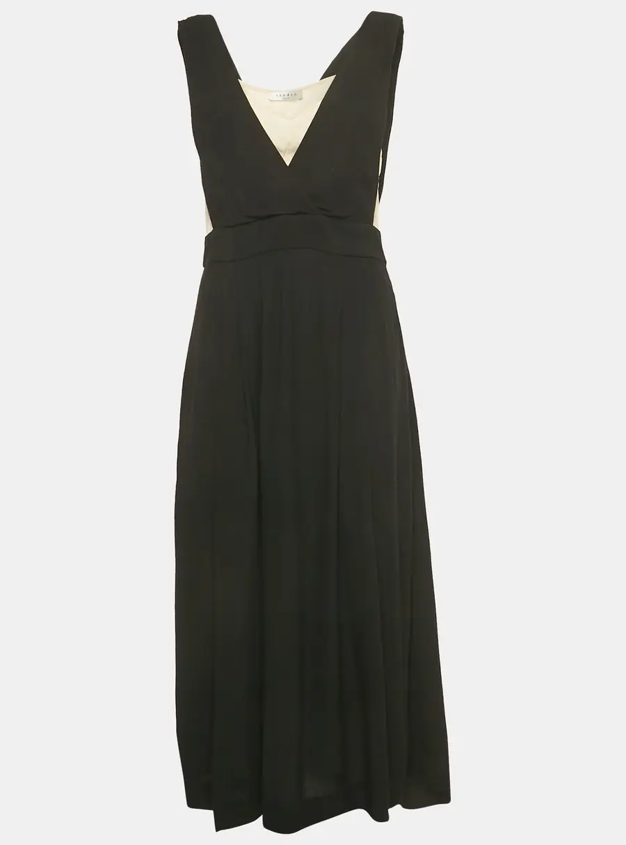 Sandro Black /Beige Crepe Sleeveless Midi Dress L