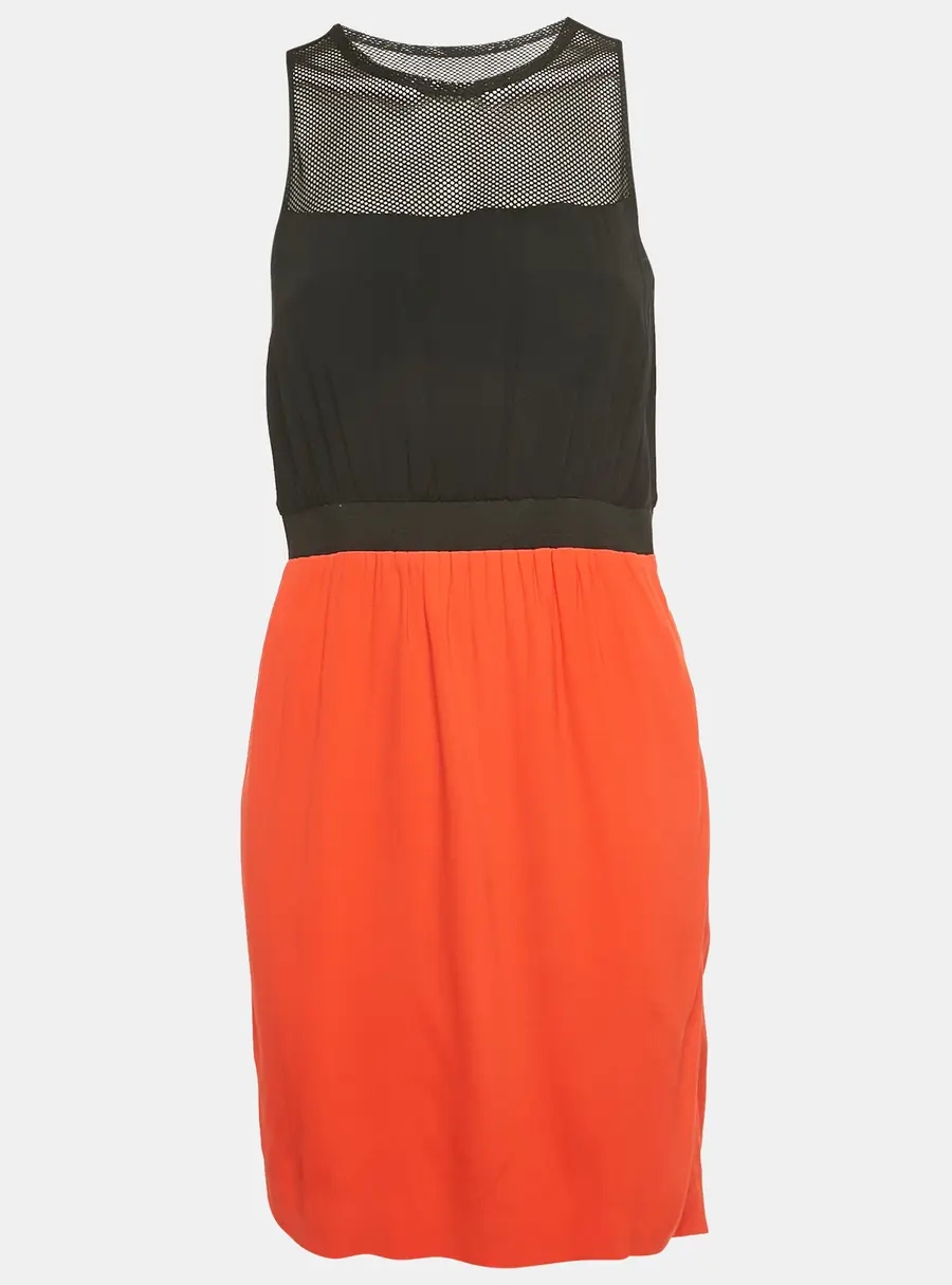 Sandro Black / Red Crepe Mesh Detail Sleeveless Mini Dress M