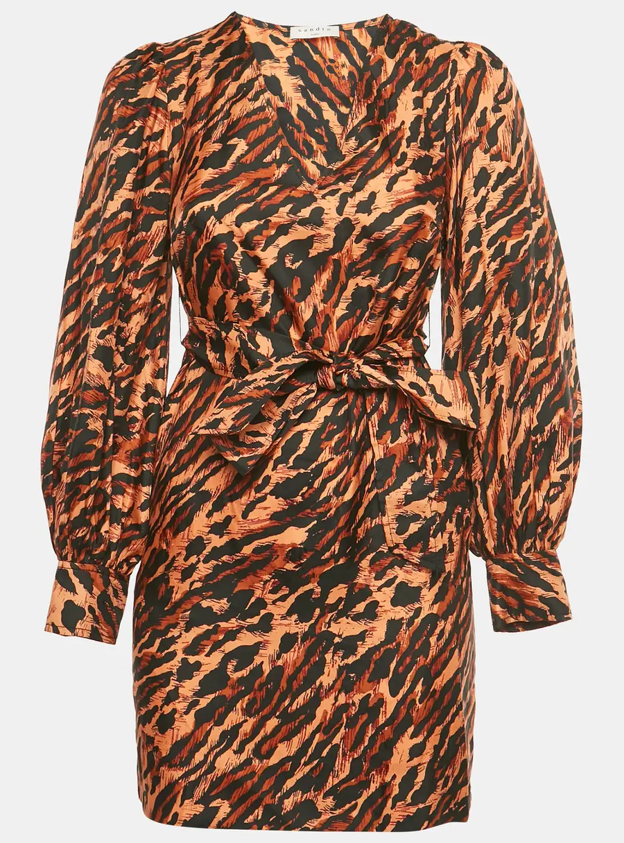 Sandro Brown /Black Animal Print Silk Moon Mini Dress XS