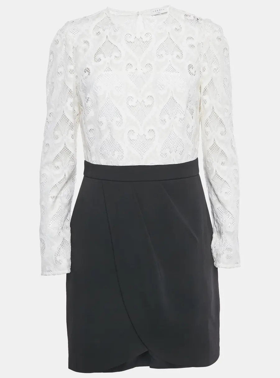 Sandro White/Black Lace Camelia Mini Dress L