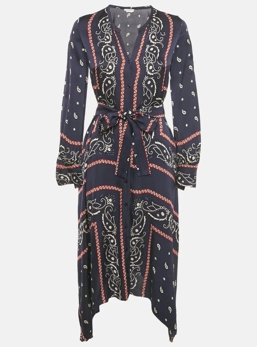 Sandro Blue Bandana Print Satin Asymmetric Midi Dress XS
