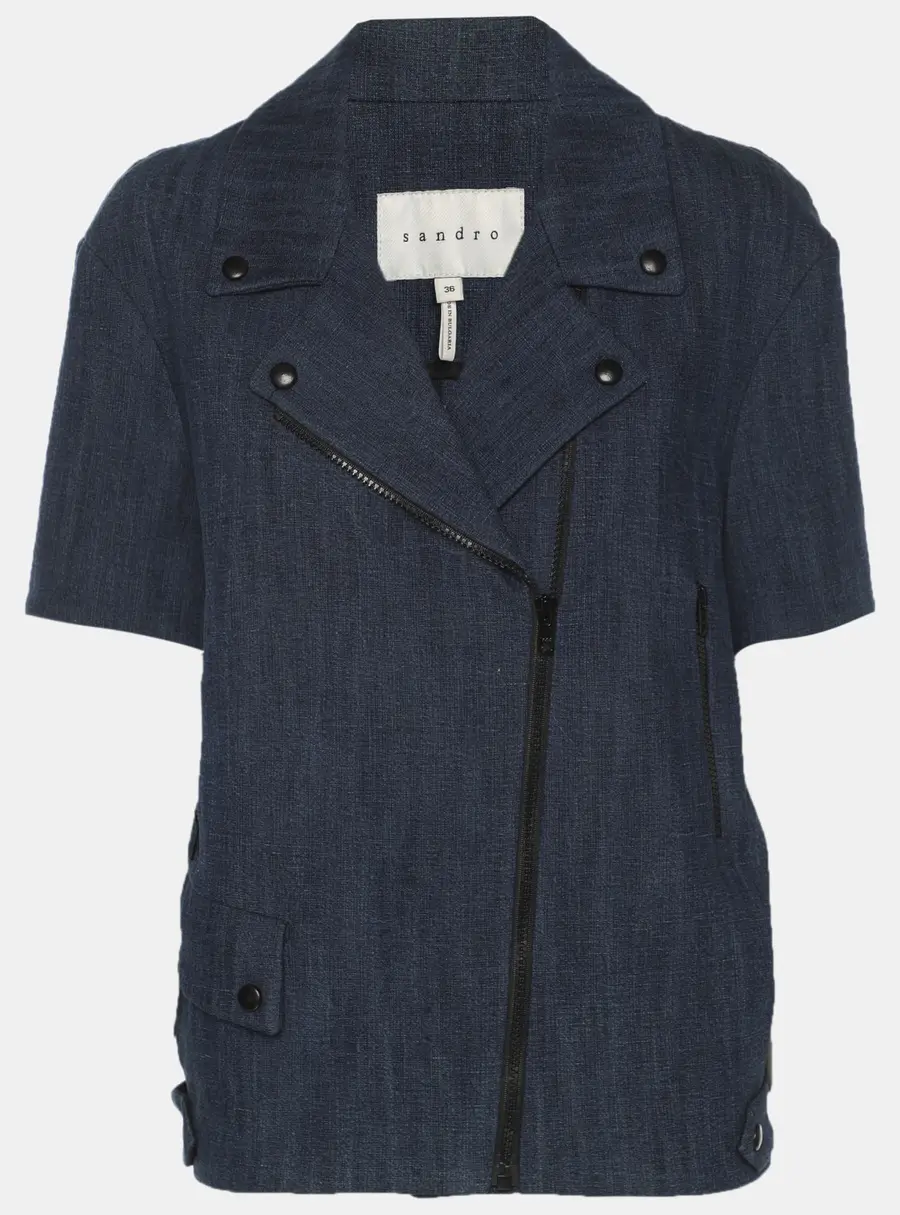 Sandro Blue Denim Short Sleeve Blazer Jacket S