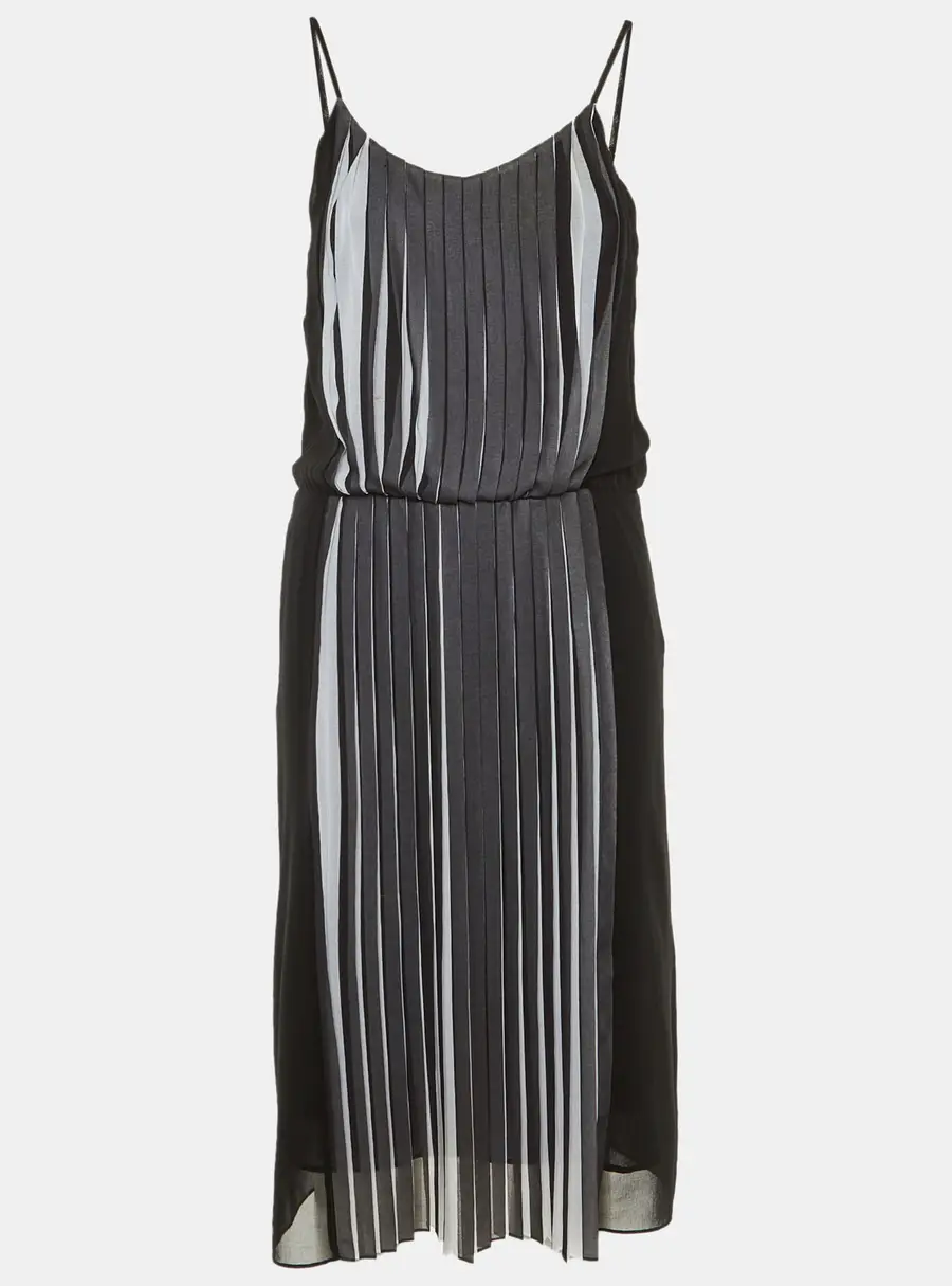 Sandro Black /White Pleated Crepe Midi Dress M