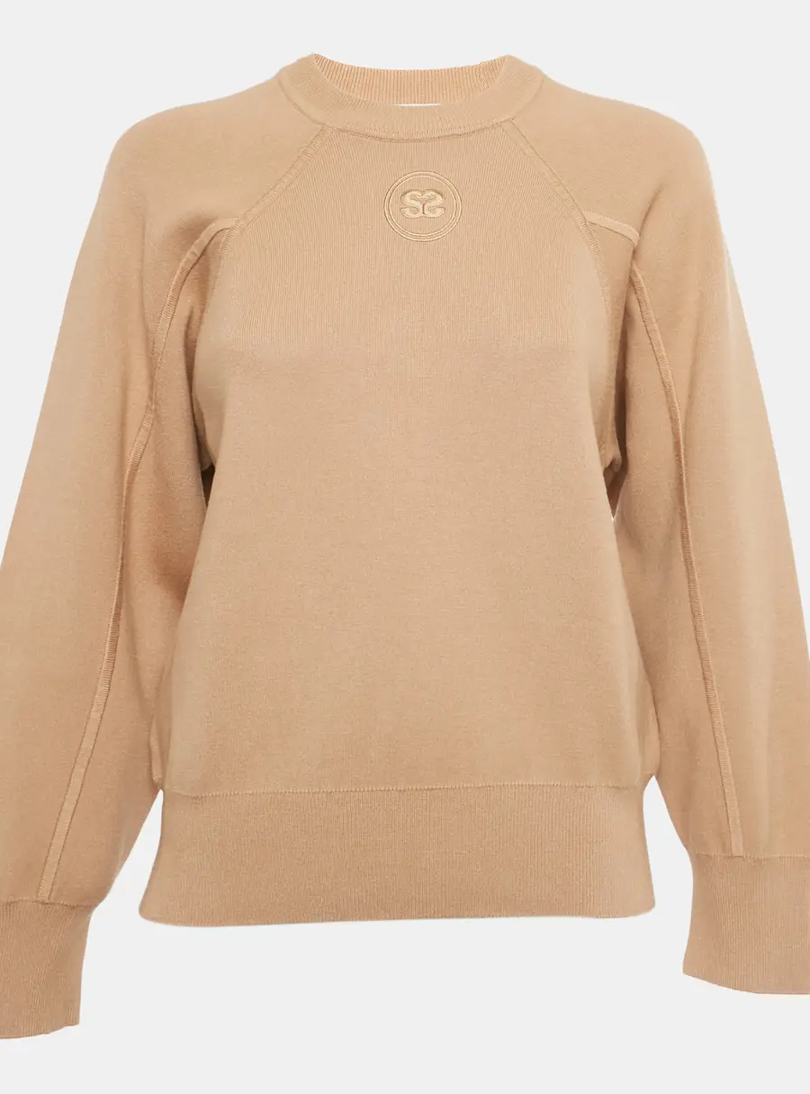 Sandro Beige Stretch Cotton Crewneck Sweater XS
