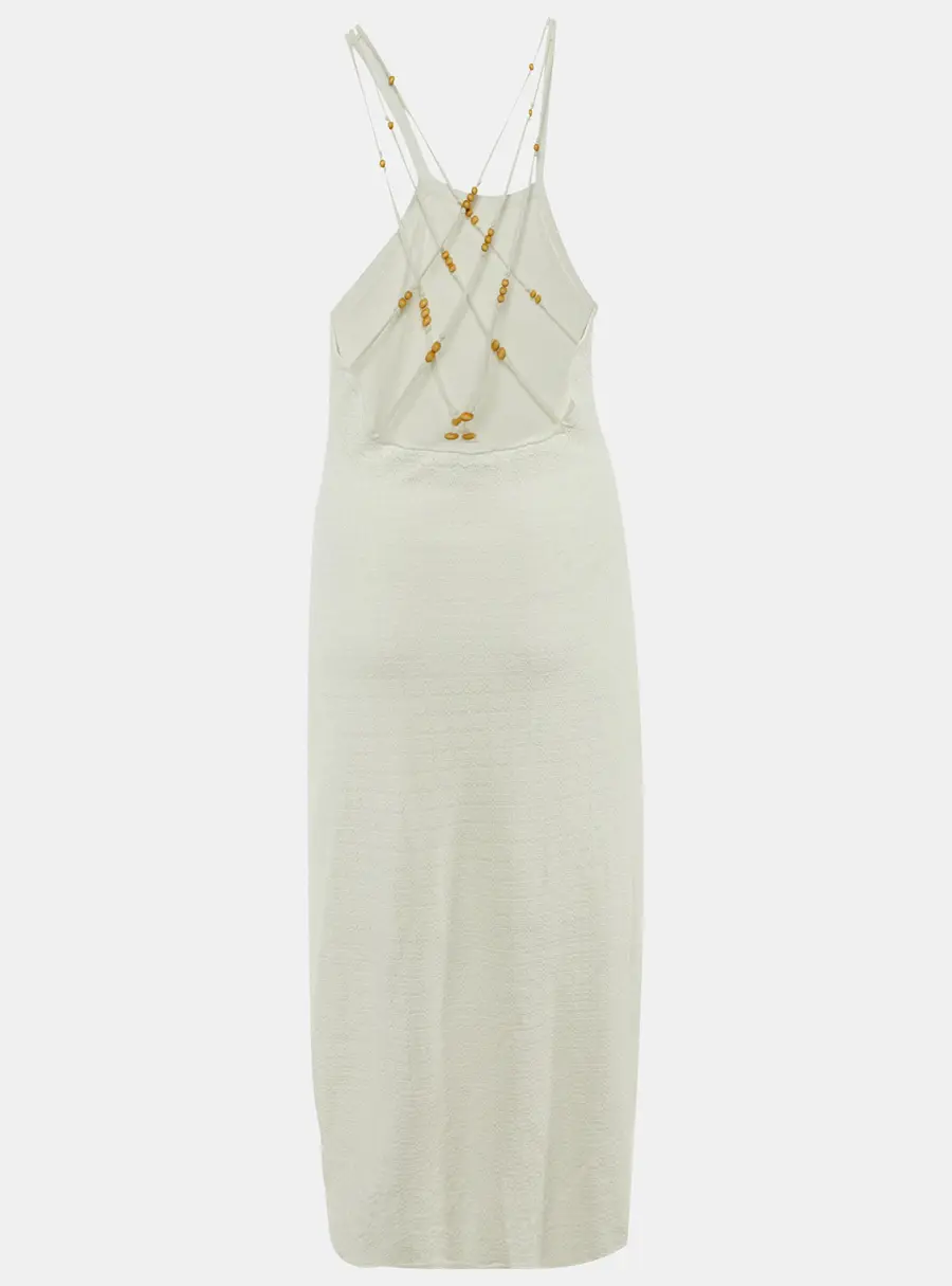 Sandro White Bead Embellished Detail Knit Midi Dress XL