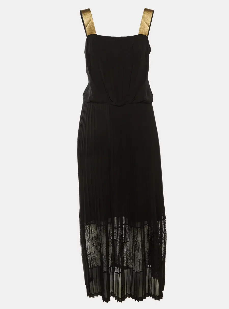 Sandro Black Crepe Pleated Sleeveless Maxi Dress M