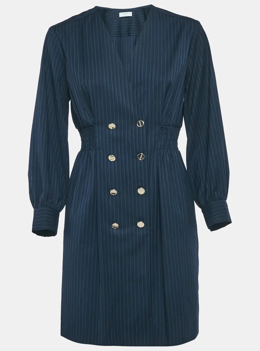 Sandro navy Blue Pinstripe Crepe Tailored Sheath Dress S