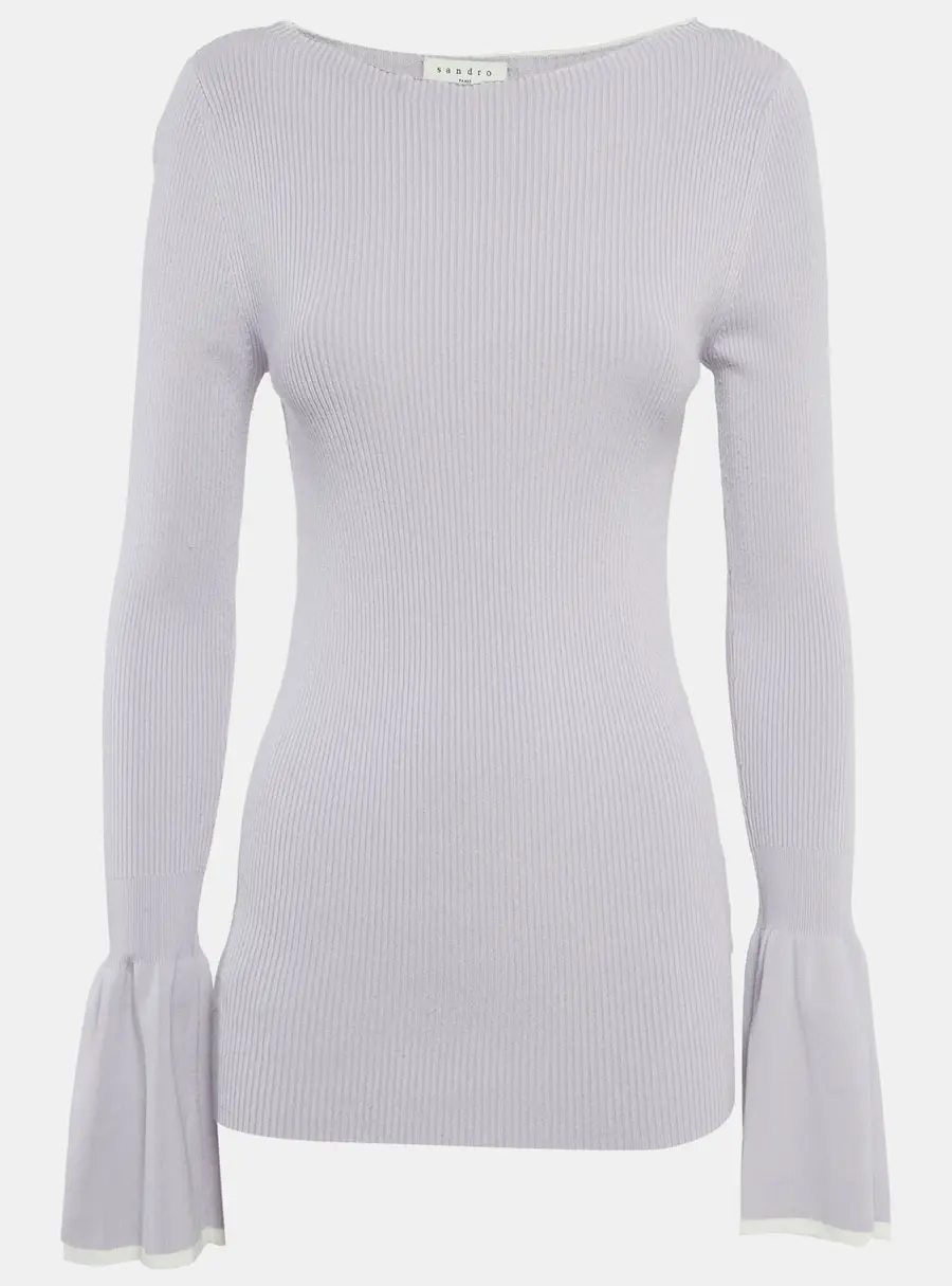 Sandro Light Purple Rib Knit Bell Sleeve Top M