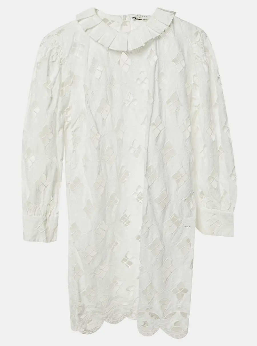 Sandro White Lace Eyelet Trim Detail Mini Dress S