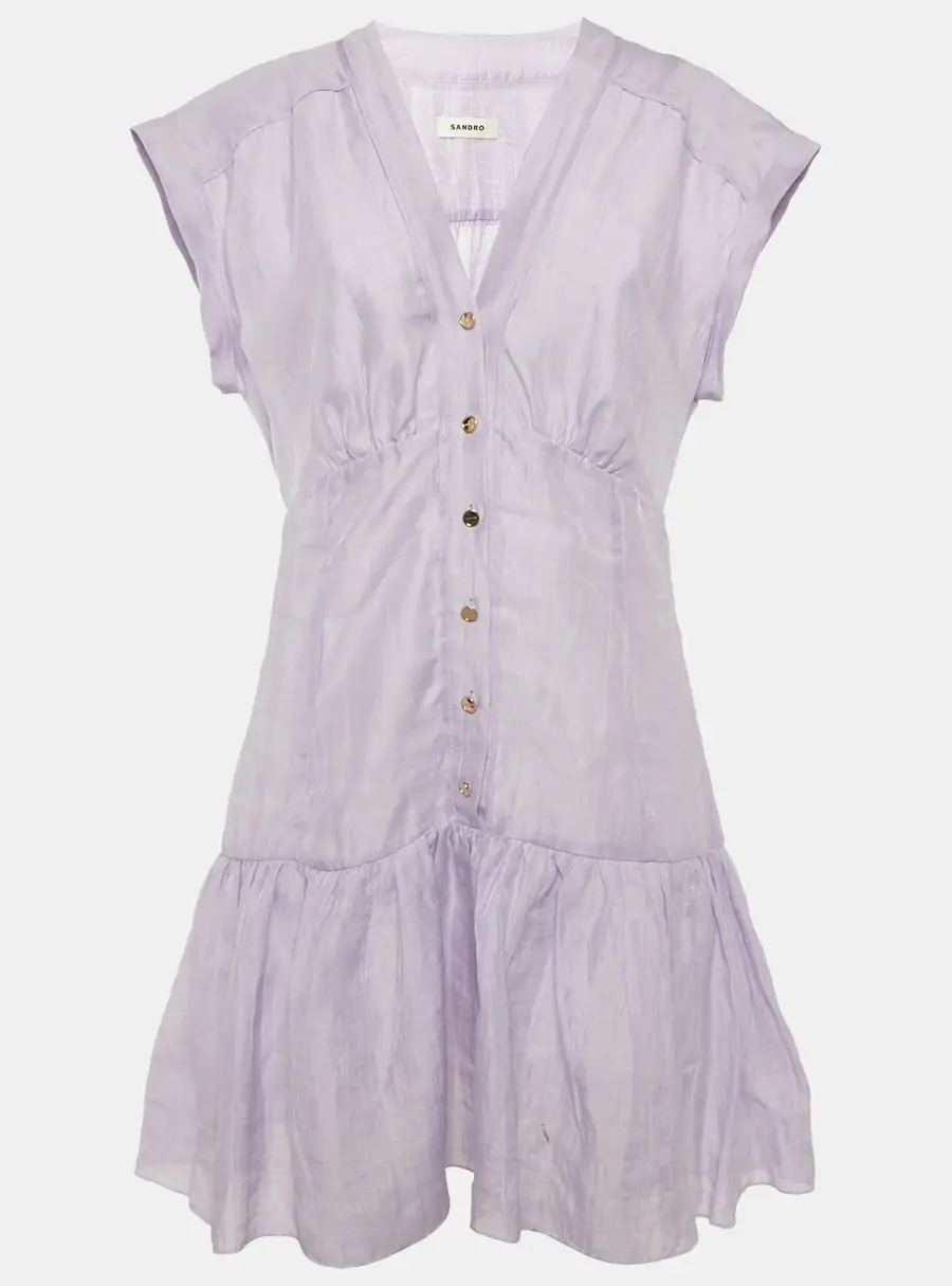 Sandro Lilac Linen Blend V-Neck Mini Dress XL