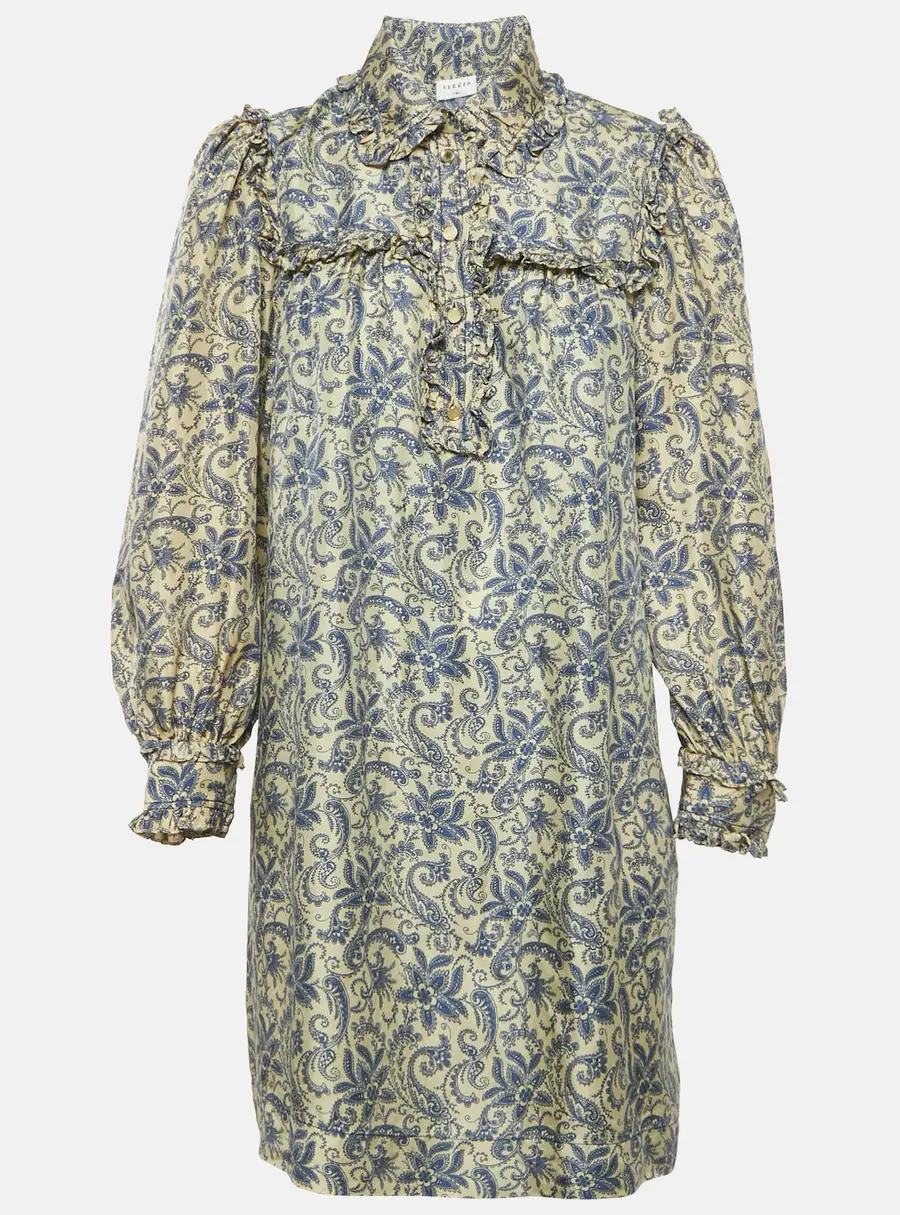Sandro Cream Harmonie Print Silk Ruffle Mini Dress S