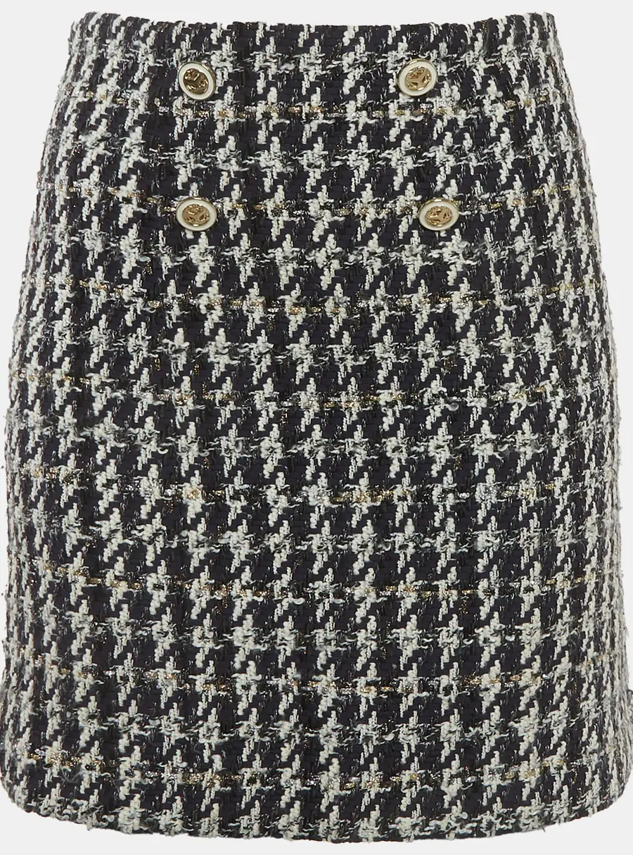 Sandro Navy Blue Tweed Buttoned Mini Skirt S