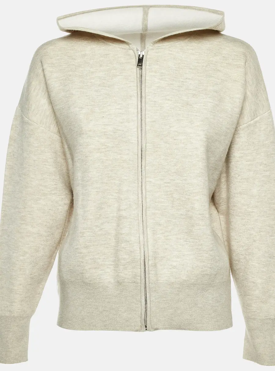 Sandro Pale Grey Melange Jersey Embroidered Zip Up Hoodie XS