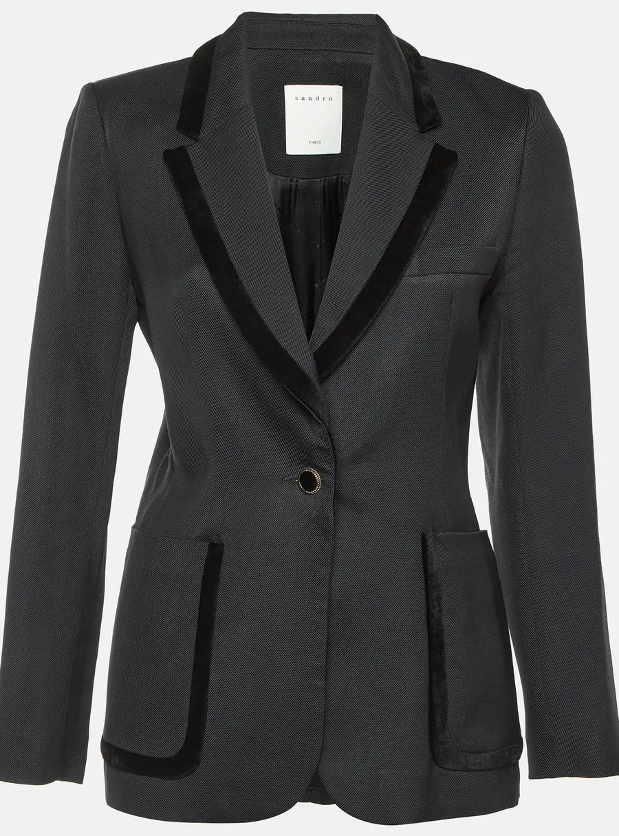 Sandro Black Gabardine Tailored Jacket S