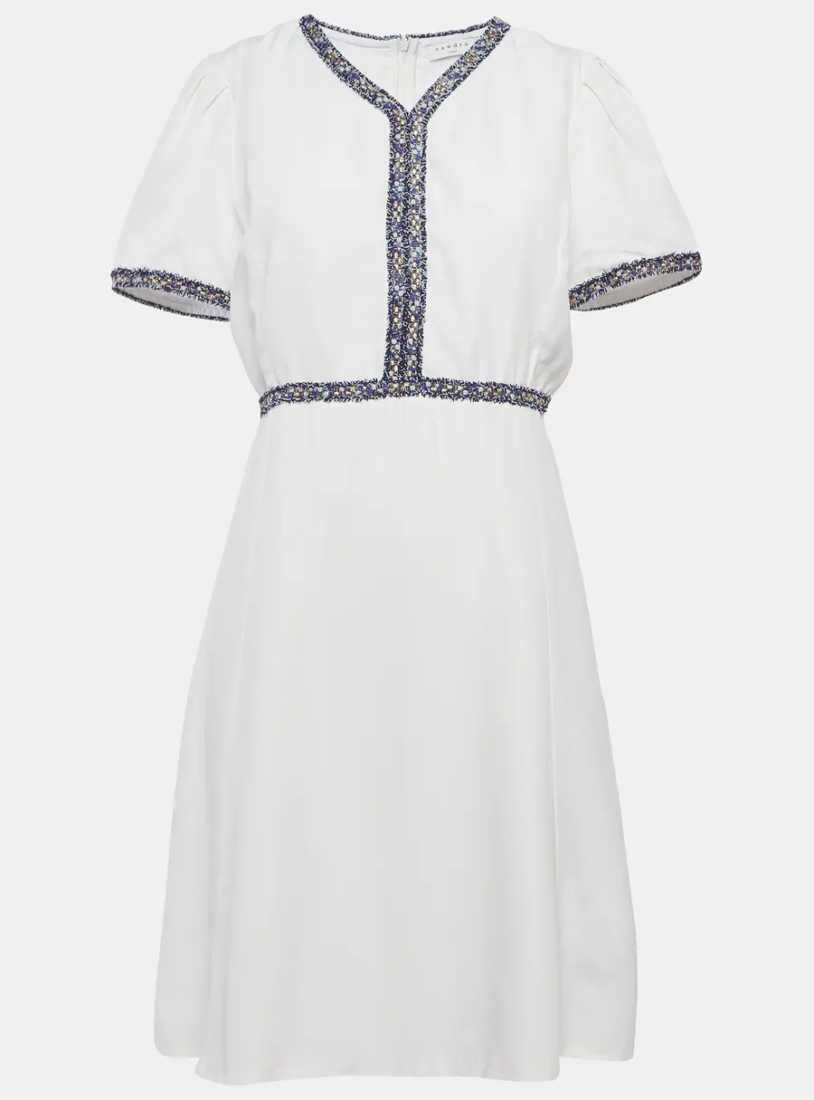 Sandro White Crepe Tweed Trim Mini Dress L