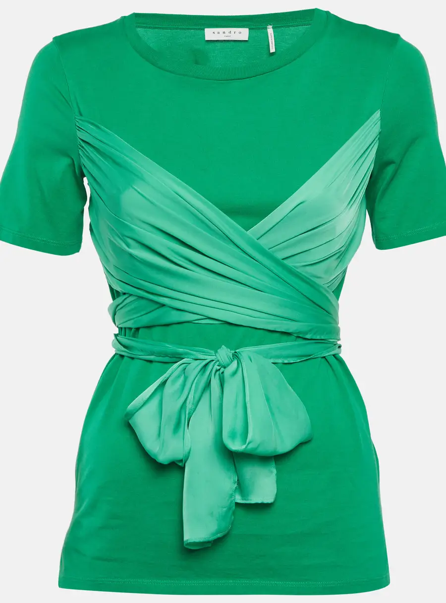 Sandro Green Silk and Jersey Top XS