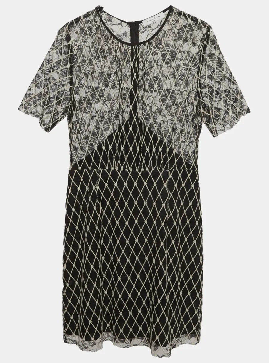 Sandro Black Embroidered Tulle Mini Dress L