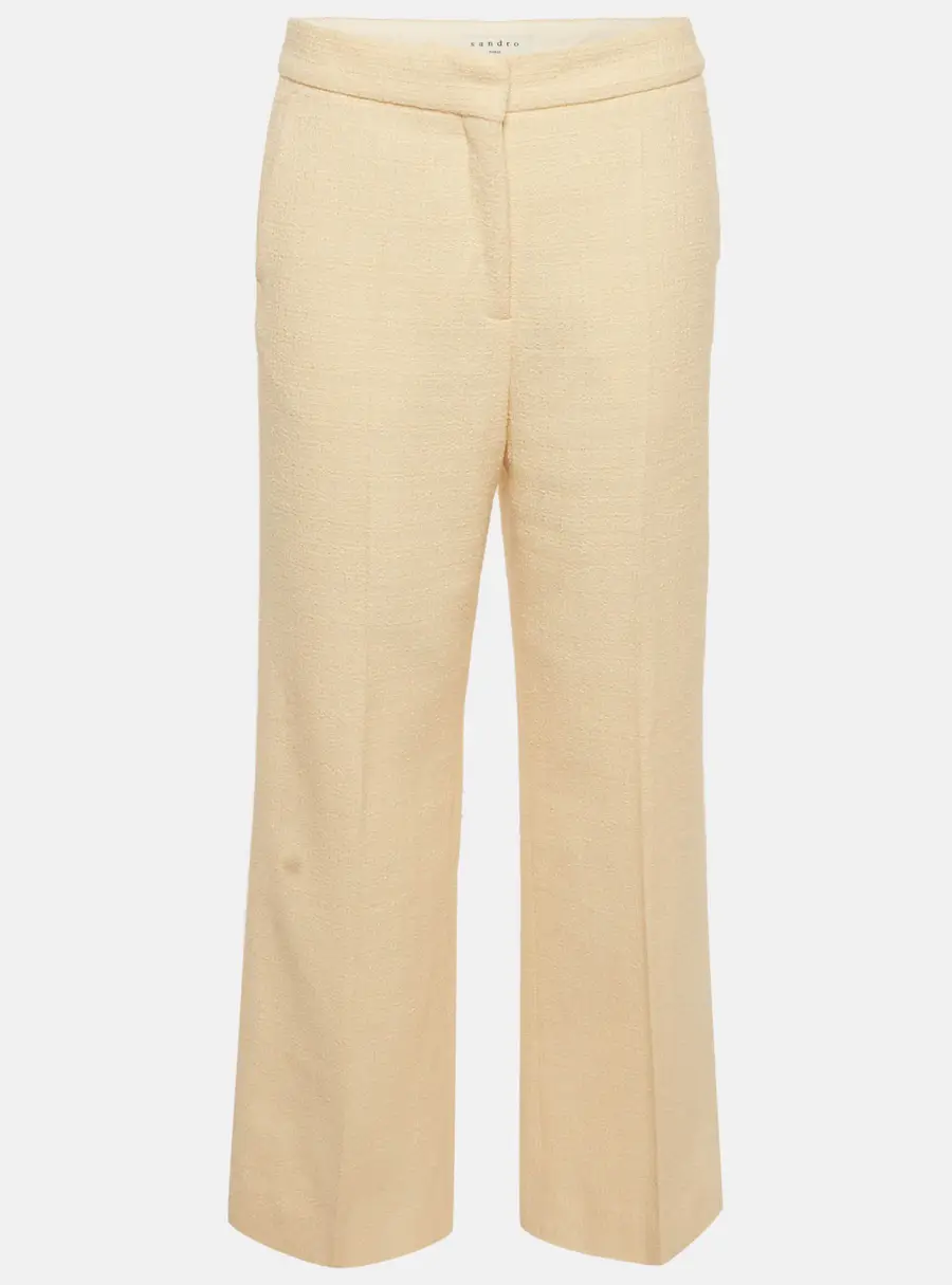 Sandro Beige Tweed Straight-Leg Trousers L