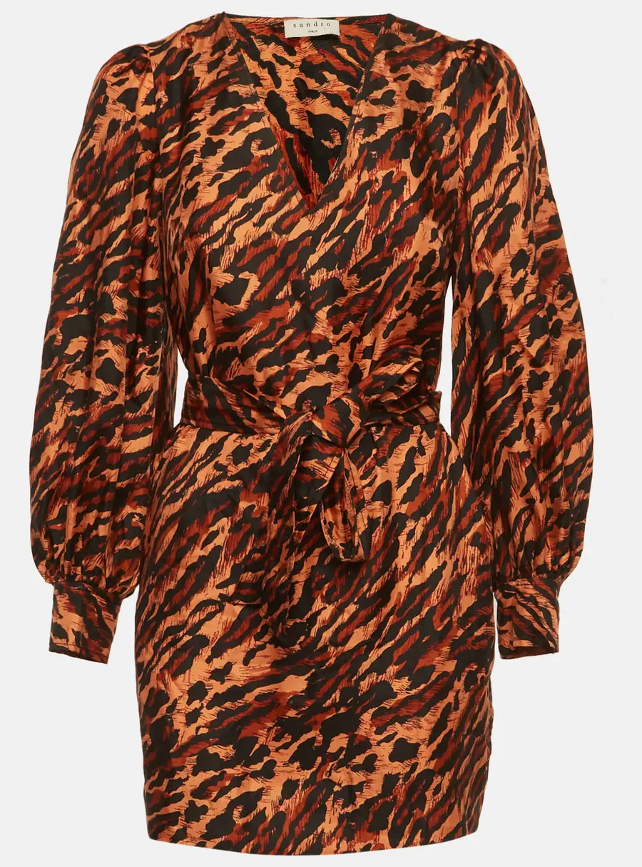 Sandro Brown Leopard Print Silk Mini Dress XS