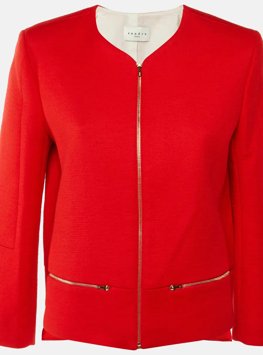 Sandro Red Cotton Zip Front Jacket M
