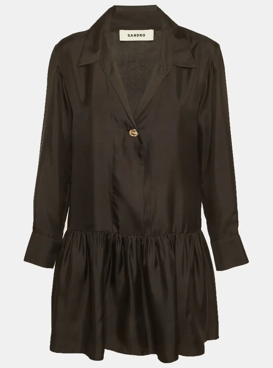 Sandro Black Silk Pleated Mini Dress S
