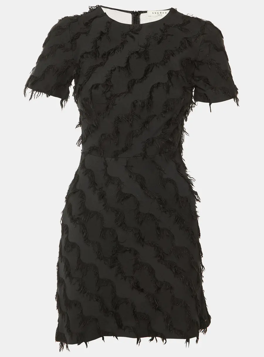 Sandro Black Fringed Cotton & Silk Mini Dress S