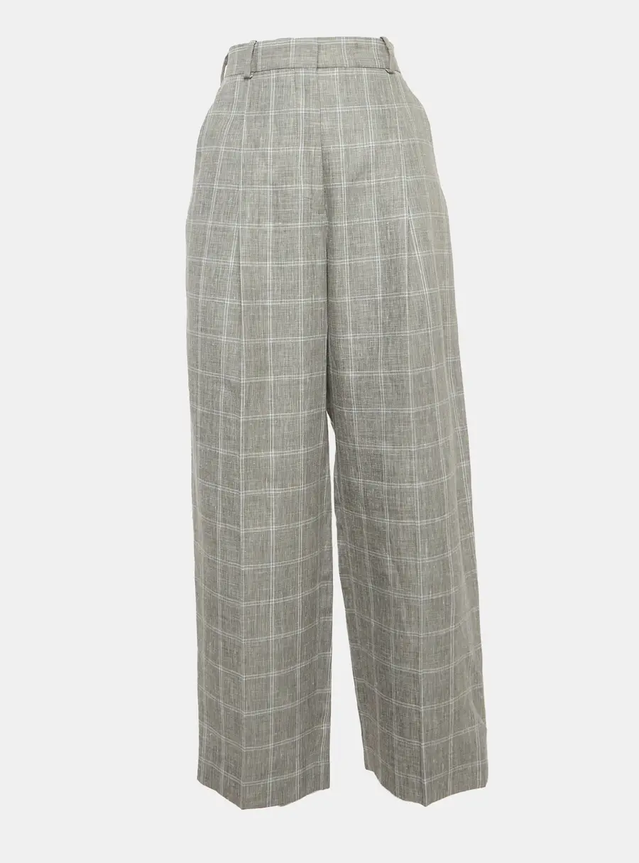 Sandro Grey Checks Linen Blend  Trousers S