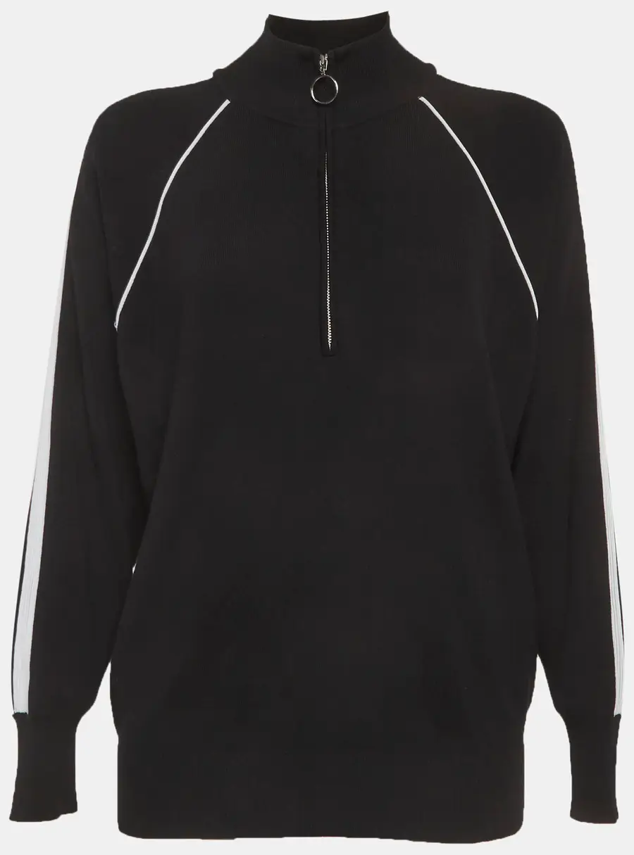 Sandro Black Stretch Knit Half Zip Sweater S